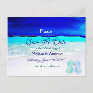 Blaue Strand-Ozean-Themen-Hochzeit - Sichert euch  Ankündigungspostkarte