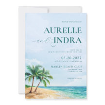 Blaue Strand Sommer Aquarell QR Hochzeitsfeier