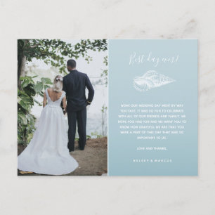 Blaue Strandfoto-Hochzeit Danke Postkarte