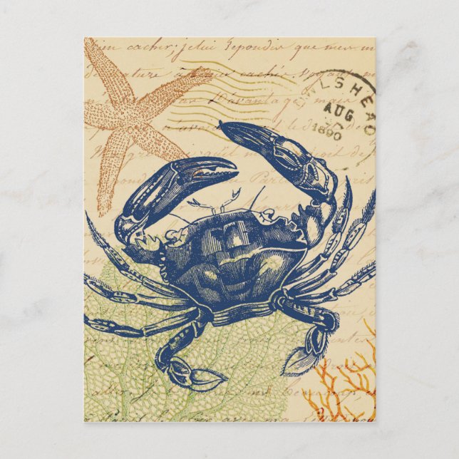 Blaue Strandkrabben-Collage Postkarte (Vorderseite)