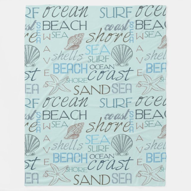 Blaue Strandschalen Ozeanküste Fleecedecke (Vorderseite)