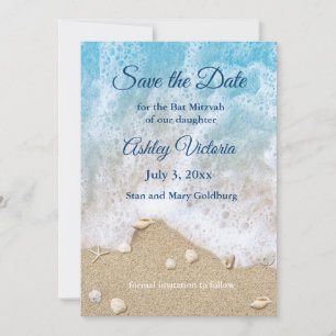 Blaue Strandwellen Bat Mitzvah Save the Date Einladung