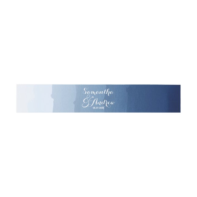 Blaue Streifen Aquarellfarben Ober Hochzeit Einladungsbanderole (Flach)