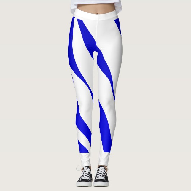 Blaue Streifen auf weißem Legieren Leggings (Vorderseite)