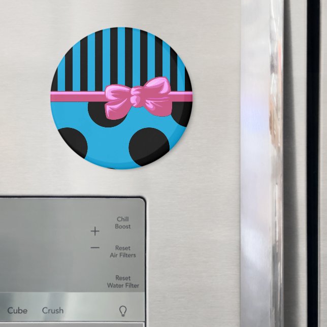 Blaue Streifen, blaue Polka-Punkte, Linien, gepunk Magnet (In Situ (Kühlschrank))