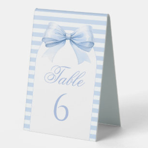 Blaue Streifen Bogen Baby Jungen Dusche Tischnumme Tischaufsteller