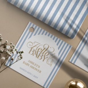 Blaue Streifen Bogen Vintage Babyparty Geschenkanhänger
