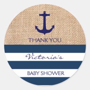 Blaue Streifen Burlap Anchor der Nautic Navy Runder Aufkleber