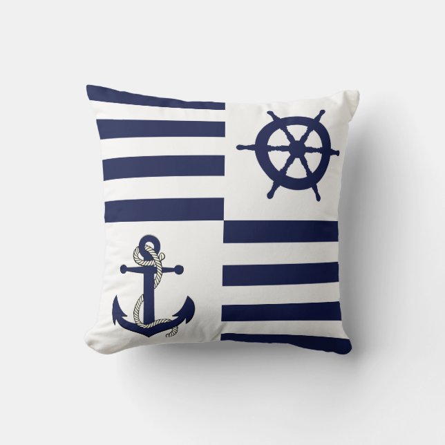 Blaue Streifen der Nautischen Marine/Rad/Marine Kissen (Vorderseite)