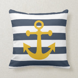 Blaue Streifen der Navy, Senf-Gelb-Anker Kissen