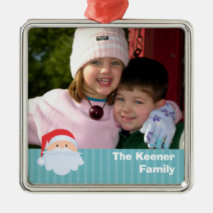 Blaue Streifen des Santa Custom Foto Silbernes Ornament