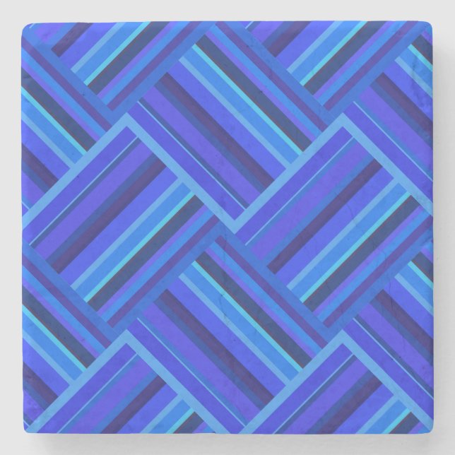 Blaue Streifen diagonales Webmuster Steinuntersetzer (Vorderseite)