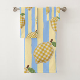Blaue Streifen Gingham Zitrone Mittelmeer Sommer Badhandtuch Set