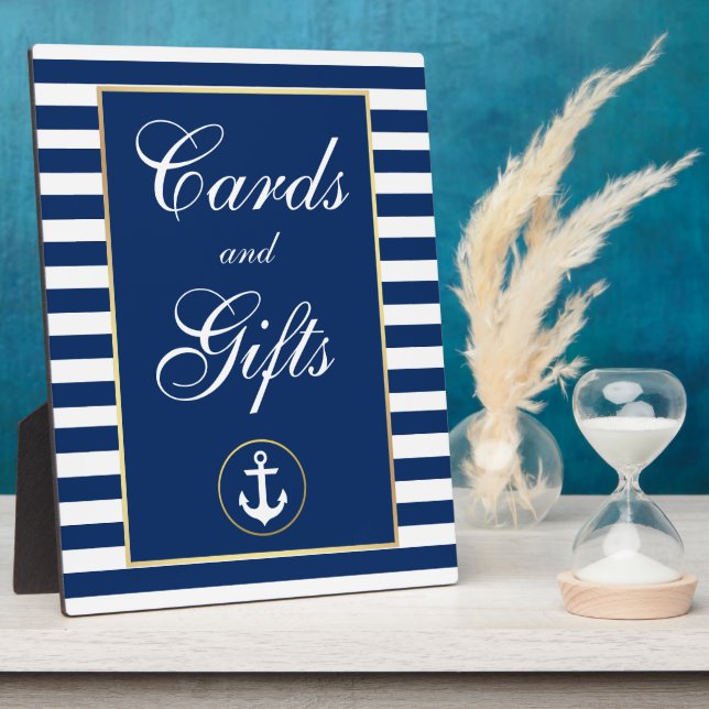 Blaue Streifen Hochzeitskarten Geschenke Fotoplatte (Seite)