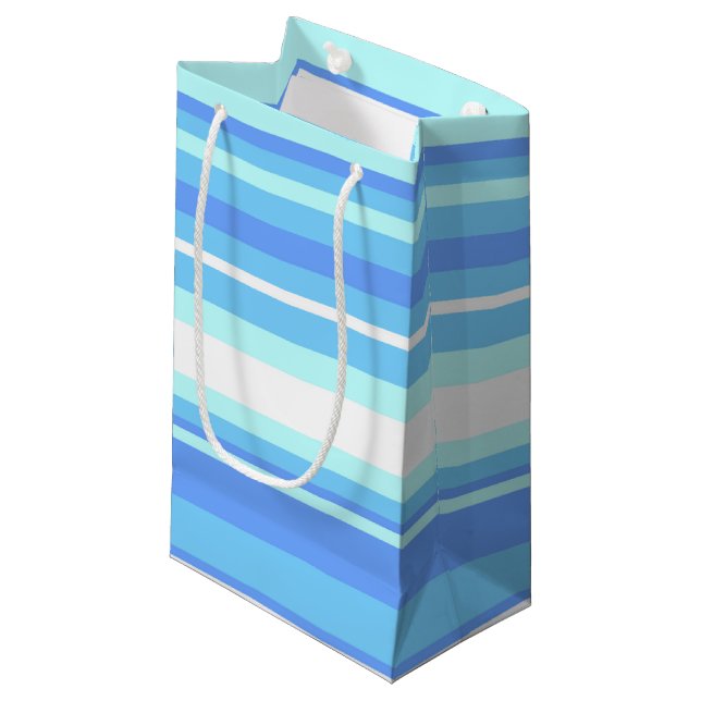 Blaue Streifen Kleine Geschenktüte (Vorderseite Schrägansicht)