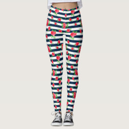 Blaue Streifen Korallenflora Leggings