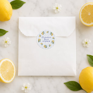 Blaue Streifen-Limonen-Baby-Party Runder Aufkleber
