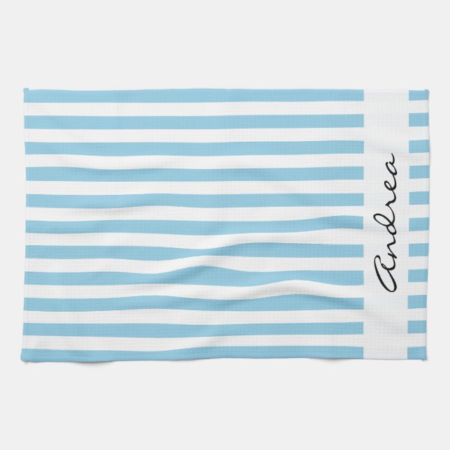 Blaue Streifen, Linien, Streifen, Ihr Name Küchentuch (Horizontal)