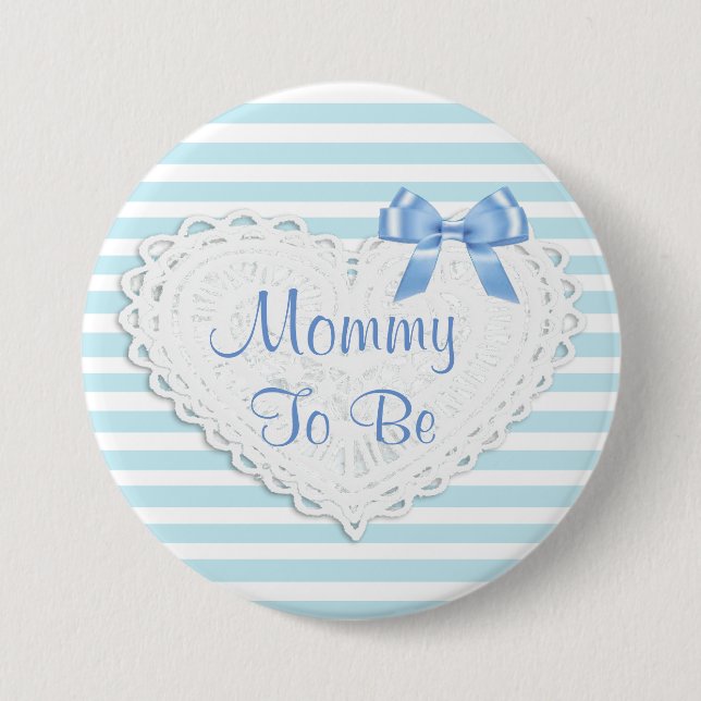 Blaue Streifen-Mama, zum Babyparty zu sein Button (Vorderseite)
