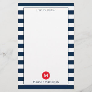 Blaue Streifen Minimal Chic Red Monogram Briefpapier