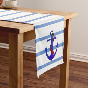Blaue Streifen mit Ankertisch Kurzer Tischläufer