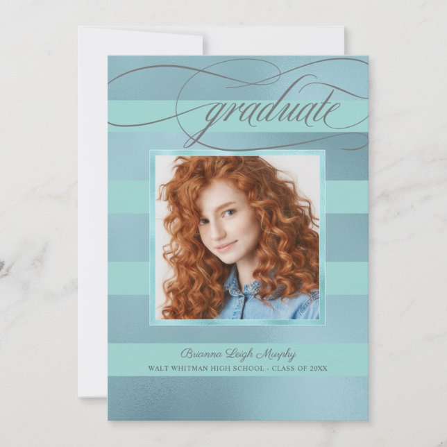 Blaue Streifen mit Foto Graduate Ankündigung (Vorderseite)