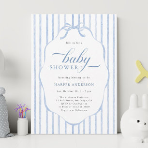 Blaue Streifen mit geschwungener Rahmung Baby Show Einladung