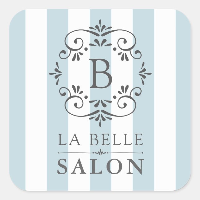 Blaue Streifen mit Monogramm Quadratischer Aufkleber (Vorderseite)
