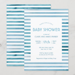 Blaue Streifen mit Wasserfarbe Einfache Babydusche Einladung