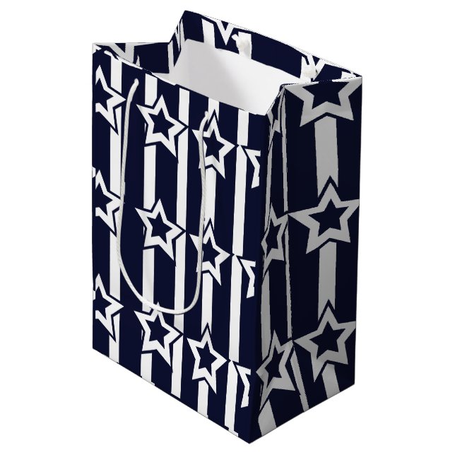 Blaue Streifen Mittlere Geschenktüte (Vorderseite Schrägansicht)