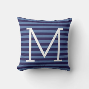 blaue Streifen + Monogramm, stilvoll Kissen