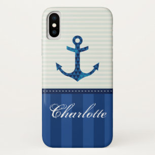 Blaue Streifen-Muster-Anker-nautischindividueller iPhone X Hülle