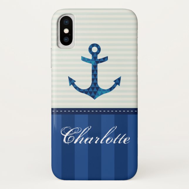 Blaue Streifen-Muster-Anker-nautischindividueller Case-Mate iPhone Hülle (Rückseite)