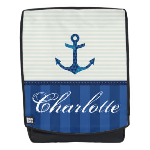 Blaue Streifen-Muster-Anker-nautischindividueller Rucksack