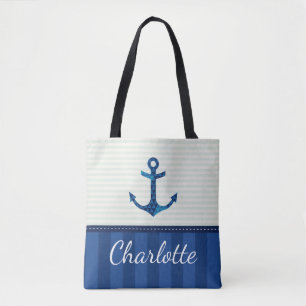 Blaue Streifen-Muster-Anker-nautischindividueller Tasche