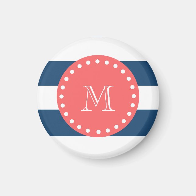 Blaue Streifen-Muster, Korallenmonogramm Magnet (Vorne)