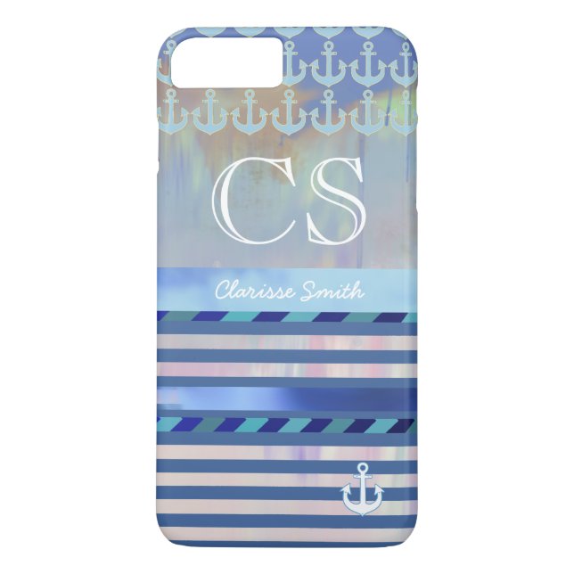 blaue Streifen, Name/Initialen und Anker Case-Mate iPhone Hülle (Rückseite)