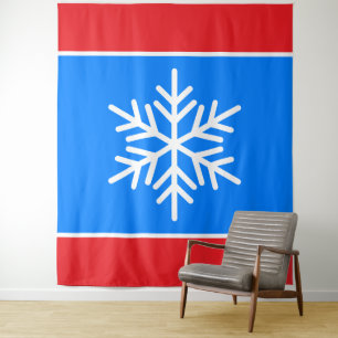 Blaue Streifen Nordic White Snowflake Wandteppich