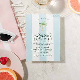 Blaue Streifen Palm Beach Bach Club Brautparty Einladung