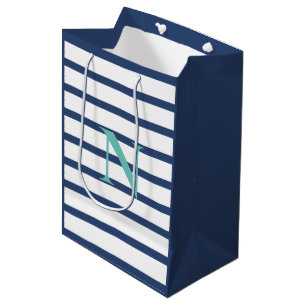 Blaue Streifen Personalisiert Monogramm Mittlere Geschenktüte