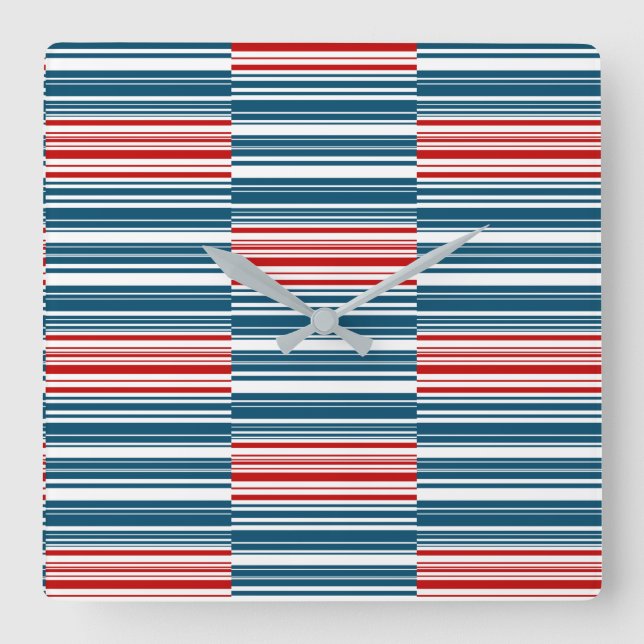 Blaue Streifen Quadratische Wanduhr (Vorderseite)