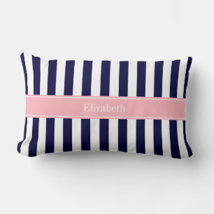 Blaue Streifen, rosa Bezeichnung Monogramm Lendenkissen
