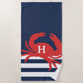 Blaue Streifen, roter Krebs, Monogramm Strandtuch