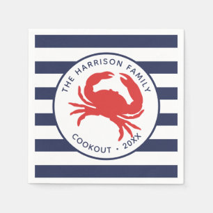 Blaue Streifen rotes Krebspapier der Nautic Navy Serviette
