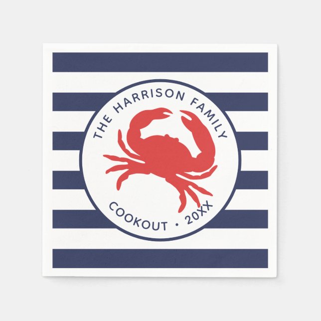 Blaue Streifen rotes Krebspapier der Nautic Navy Serviette (Vorderseite)