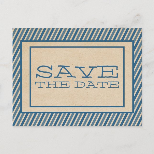 Blaue Streifen Save the Date Postkarte (Vorderseite)
