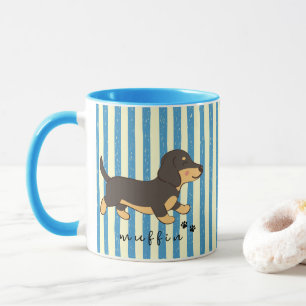Blaue Streifen Schwarzbrauner Dachshund-Name Tasse