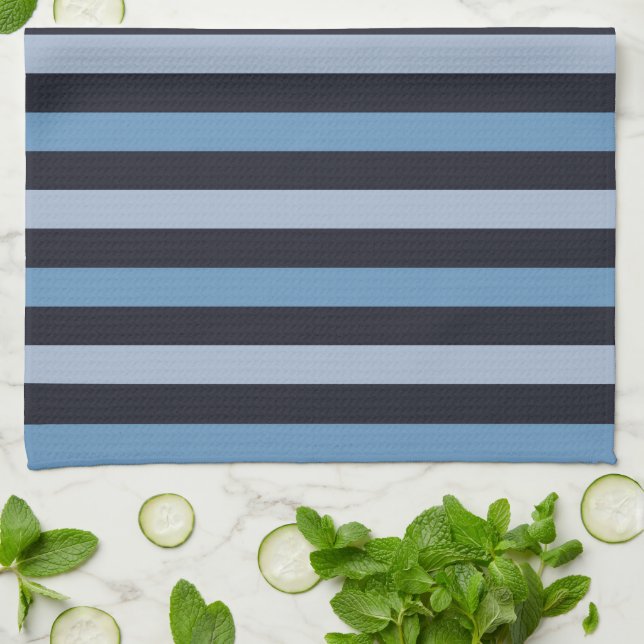 Blaue Streifen, schwarze Streifen, Streifenmuster Handtuch (Gefaltet)