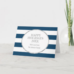 Blaue Streifen Silver Happy Holidays Custom Feiertagskarte