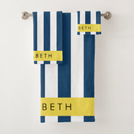Blaue Streifen, Streifen, Ihr Name Badhandtuch Set
